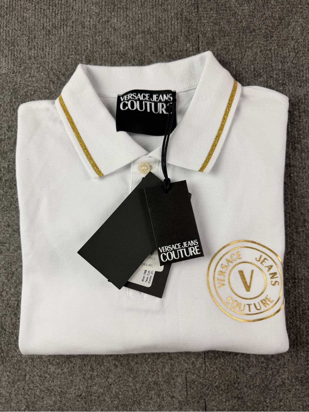 Versace Jeans Couture Mens Cotton Short Sleeve Polo Shirt Size M White/Gold NWT